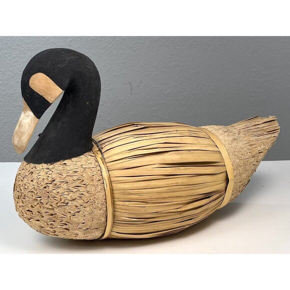 VTG Large 21" American Goose Carved Wood & Reed Decoy Rustic Home Decor Duck EUC - Picture 2 of 9